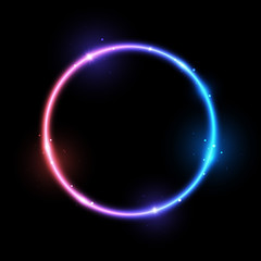 Sticker - Bright neon circle on black background - vector shiny element for Your design