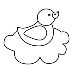 Poster - cute duck rubber in cloud line style icon vector illustration design