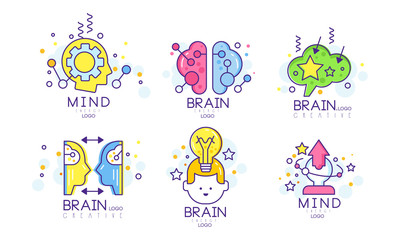 Wall Mural - Creative Brain, Mind Energy Original Logo Design Templates Collection Vector Illustration on White Background