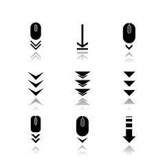 Poster - Scroll down buttons drop shadow black glyph icons set. Internet page browsing and download indicators. Web cursor. PC elements with arrowheads. Isolated vector illustrations on white space