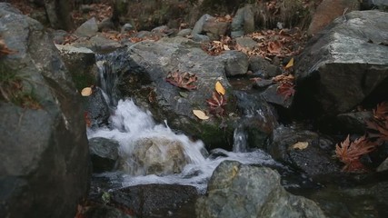 Wall Mural - Waterfall among stones strewn with autumn leaves in the Troodos National Park