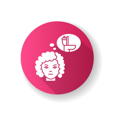 Sticker - Frequent urination pink flat design long shadow glyph icon. Urgent need to pee. Early symptom of pregnancy. Sign of diabetes. Woman thinking of toilet. Silhouette RGB color illustration