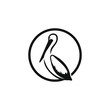 Artistic stylized pelican icon. Pelican circle logo design. Silhouette of birds.