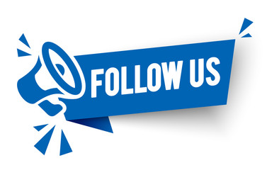 Poster - vector illustration blue follow us speech bubble. modern label with megaphone icon.