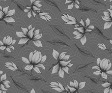 Seamless Pattern With Hand Drawn Gray Flowers