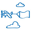 Handgezeichnetes Flugzeug zieht Banner in dunkelblau