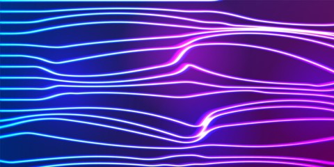 Poster - Neon lines background with glowing 80s new retro vaporwave or synthwave style