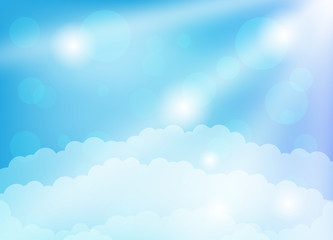 Wall Mural - Clouds and sun rays shining in the blue sky.