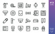 Security and Fire Alarm icons set. Set of smoke detector, fire sensor, sprinkler, powder extinguishing module, fire alarm control panel, firehose, fire extinguisher, cctv camera,  vector outline icon