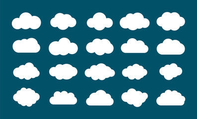 Poster - Flat icons cloud. Different clouds on the dark background. Vector illustration