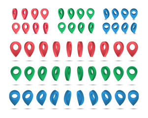 Poster - Big set 3d colored navigation pointers. Vector isometric markers.