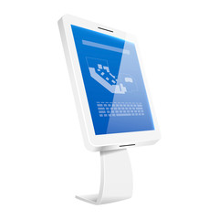 Fototapete - Information kiosk realistic vector illustration. Interactive panel with touch screen interface flat color object. Digital board isolated on white background. Street freestanding construction