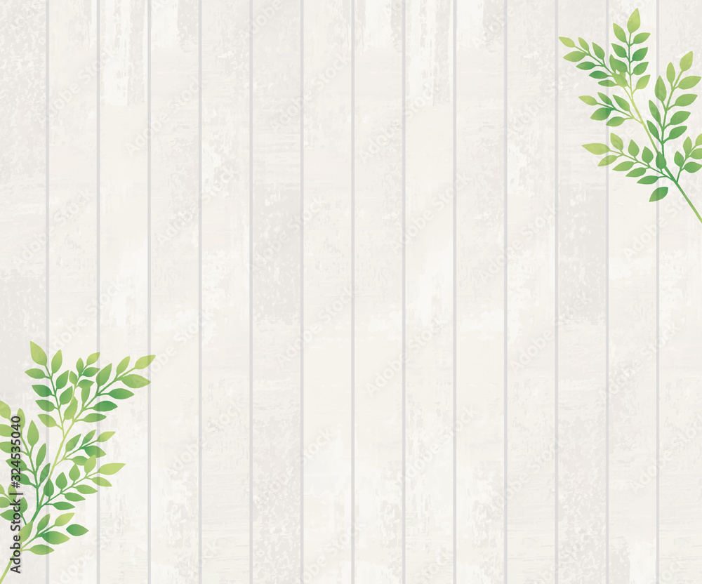 水彩で描いた白い木の背景と葉 Wall Mural Wallpaper Murals まるまる