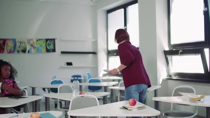 Poster - Teacher collecting exercise books after the lesson in school.