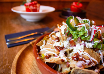 close up of delicious vegan Mexican food in restaurant