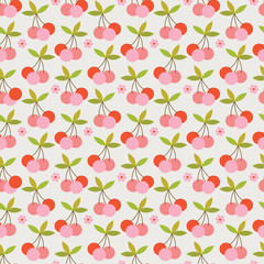 Poster - retro cherries seamless vector background pattern