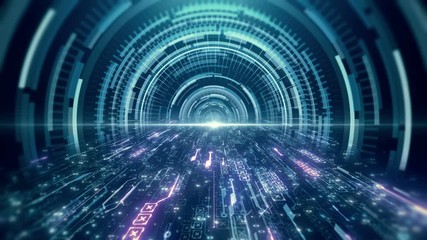 Wall Mural - tech data tunnel futuristic background animation