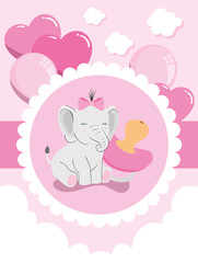 Poster - cute elephant female with pacifier and decoration vector illustration design