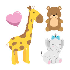 Sticker - group of cute animals with decoration vector illustration design