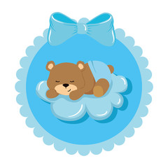 Sticker - cute teddy bear female in lace frame vector illustration design