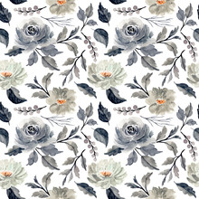 Gray Floral Watercolor Seamless Pattern