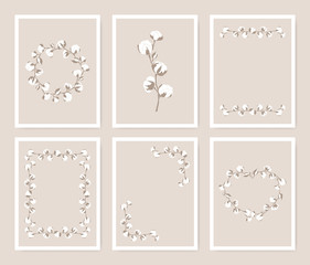 Wall Mural - Cotton wreath floral card set in pastel colors.