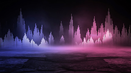 Wall Mural - abstract futuristic city, night view. dark scene neon light, smoke, smog. empty futuristic landscape