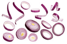 Sliced Red Onion Isolated On White Background. Set Of Red Onion Slices Isolated On A White Background.  Closeup