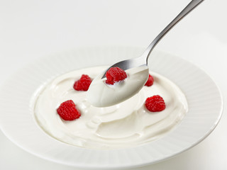 Sticker - spoon of greek yogurt with raspberry