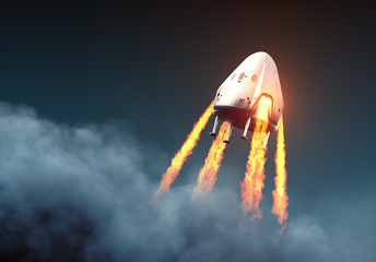 Wall Mural - commercial spacecraft module launch from blue planet
