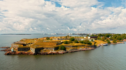 Wall Mural - Top view of a small island in Helsinki serving as a defensive coastal fortress with walls and cannons