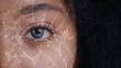 Human Eye Recognition Scanning Process. Close-up Half Face of Young African Woman Scanned Biometric Iris Reading for Facial Recognition. Face Detection. Augmented Reality. For Animation.