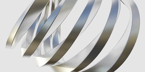 Poster - Modern futuristic metallic circular spiral pattern with reflections on white background 3d render illustration