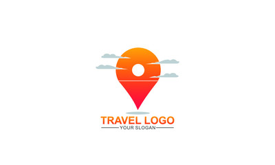 Wall Mural - simple creative Travel Logo design Template icon. Sunset and point or locator Image. Vector Illustrator Eps.10