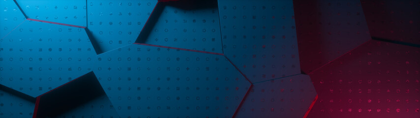 Poster - creative wide abstract background with geometric shapes. top view, modern trendy design, blocks stru