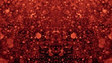 Red Particles Chaotically Move Among Randomly Moving Colored Circles On A Black Background. Art Backgrounds. Macro View. 4K 3840X2160 UHD Video. Red Glitters.