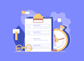 Poster - Clipboard with checklist in a flat style,flat design icon vector illustration