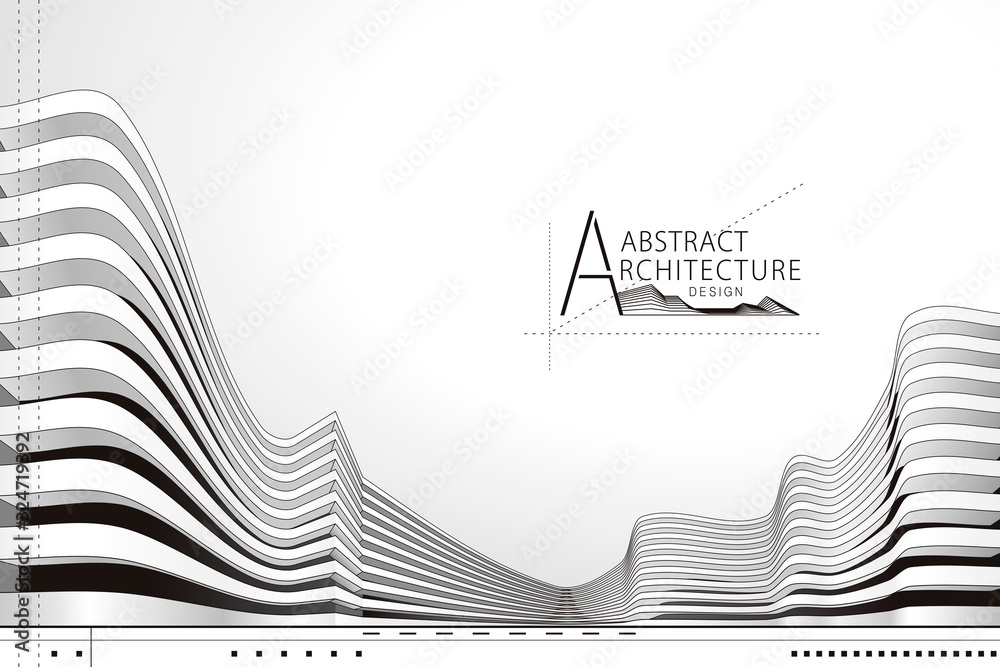 3D illustration architecture building construction perspective design, abstract modern urban landscape background. - obrazy, fototapety, plakaty 