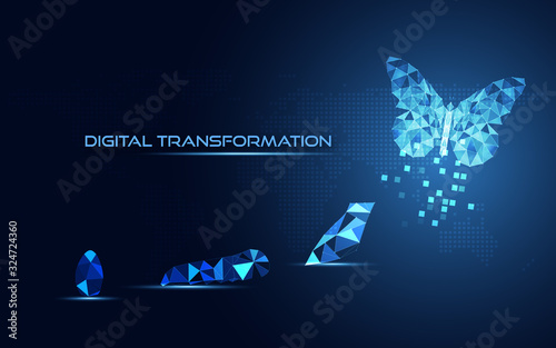Fotomural Abstract Business digital transformation innovative of butterfly life cycle evolution blue background