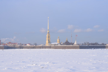 Wall Mural - Frozen Neva river and Peter and Paul fortress.