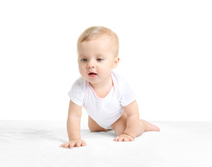 Wall Mural - Cute little baby isolated on white