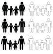 Set of silhouette of LGBT family holding hands. Contribution of parents to parenting. Vector illustration. Black and white icon set. Minimalistic design. 