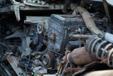 Fototapeta Mapy - Junk yard full of car's part , engine , body.