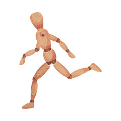 Wall Mural - Wooden Man in Running Pose Isolated on White Background Vector Illustration