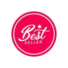 Poster - Best Seller hand drawn lettering on red circle. Ready text for business, promotion and advertising. Vector flat style. Best seller handwritten inscription.