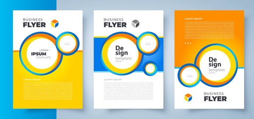 Wall Mural - Flyer set circles bubbles colored theme design template cover blue color