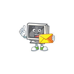 Sticker - Happily vintage monitor mascot design style with envelope