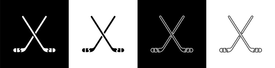 Canvas Print - Set Ice hockey sticks icon isolated on black and white background. Vector Illustration