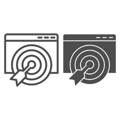 Poster - Goal browser line and solid icon. Target web page with focus and darts. Internet technology vector design concept, outline style pictogram on white background, use for web and app. Eps 10.