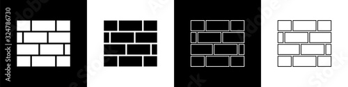 Fotomural Set Bricks icon isolated on black and white background